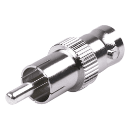 Adaptador de BNC Hembra a RCA Macho en 50 Ohm para Fono, uso en Aplicaciones de Audio-Video, Níquel/ Plata/ Delrin.