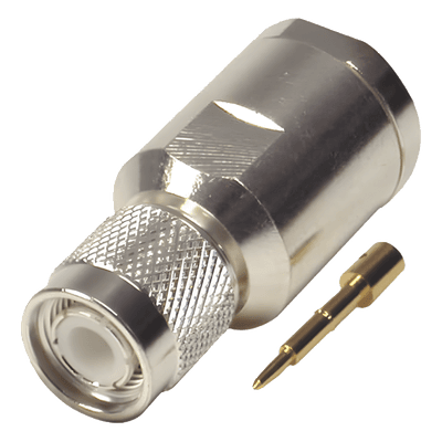 Conector TNC Macho de Rosca en 50 Ohm para cable LMR-400, 9913, 8214, CNT-400, RG8/U-SYS, RFLASH-1113, Plata/ Oro/ Teflón.