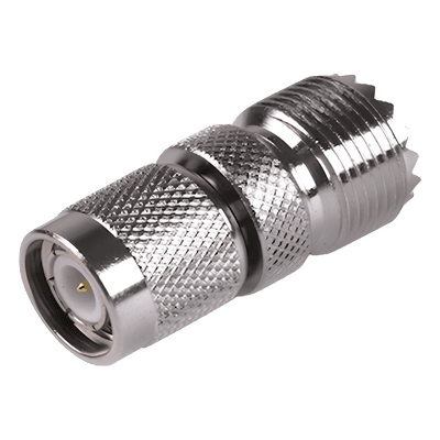 Adaptador en Línea de Conector TNC Macho a Conector UHF Hembra (SO-239), Níquel/ Oro/ Teflón.