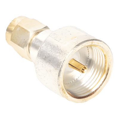 Adaptador UNIDAPT Hembra a SMA Macho, Plata / Oro / Teflón.