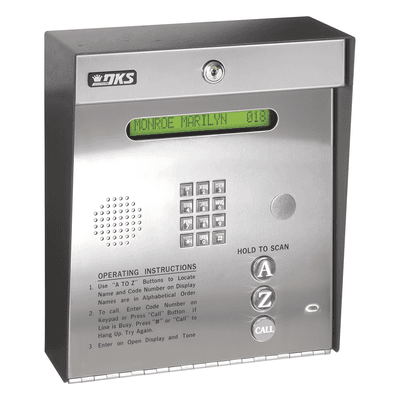 Control de acceso /Gabinete para sobreponer / 2 puertas / 3000 números telefónicos / 11 digitos / Directorio en pantalla / Linea análoga o digital / Expandible a 16 puertas / Programable por PC
