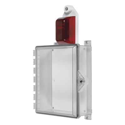 Gabinete Pequeño de Policarbonato Transparente Súper Resistente con Sirena/Estrobo y Cerradura Manual