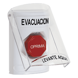 Botón de Evacuación, Texto en Español, Tapa Protectora de Policarbonato Súper Resistente, Restablecimiento con Llave