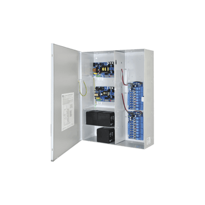 Fuente de poder DUAL ALTRONIX de 12 Vcc @ 9.3 Amper, y 24 Vcc @ 9.6 Amper con 16 salidas, con capacidad de batería de respaldo, requiere batería, para aplicaciones de control de acceso, alarmas, CCTV, con voltaje de entrada en 120 Vca 