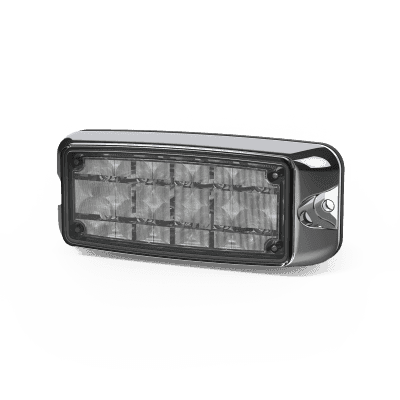 LUZ DE ADVERTENCIA DE 5X2" 10 LED, ÁMBAR/CLARO, BISEL CROMADO, LENTE TRANSPARENTE