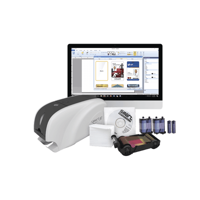 Kit Impresora de tarjetas PVC/ Una Cara /incluye: 2 x Ribbons, 100 Tarjetas PVC, Software, Kit Limpieza, Garantia 3 Años, Mascara de Seguridad UV