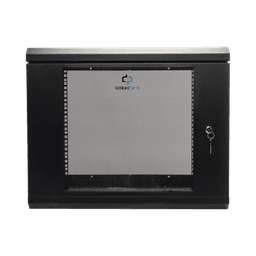 Gabinete de Pared de 9U con Puerta de Cristal Templado, 455 mm de Profundidad, Rack de 19'', Acero Reforzado Color Negro.