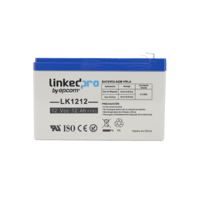Batería 12 V / 12 Ah / UL / Tecnología AGM / Vida útil promedio de 5 años / Uso en equipo electrónico / Intrusión / Incendio/ Control de acceso / Video Vigilancia / Terminales F1 ( Incluye adaptador F2 )