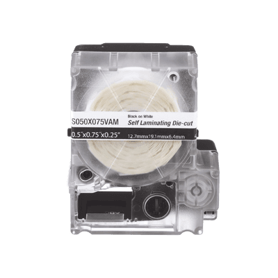 Casete de 200 Etiquetas Autolaminadas de 25.4 x 38.1 mm, para Cables de 3.1 a 7 mm de Diámetro, Área de Impresión Color Blanco