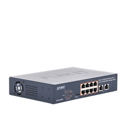 Switch de Escritorio No Administrable / 8 Puertos 10/100/1000T PoE+ 802.3at / 2 Puertos Uplink 10/100/1000T / Presupuesto PoE 120 Watts / Modos Estándar, VLAN y Extend / Distancia Extendida 250 mts / Rackeable