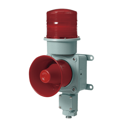 Combinación de baliza LED color roja con sirena electrónica para aplicaciones de la industria pesada  máx.120 dB a 120 VCA