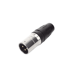 CONECTOR MACHO XLR DE 3 NÚCLEOS CON CARCASA DE ACERO INOXIDABLE Y CONTACTOS CHAPADOS EN ORO