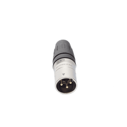 CONECTOR MACHO XLR DE 3 NÚCLEOS CON CARCASA DE ACERO INOXIDABLE Y CONTACTOS CHAPADOS EN ORO