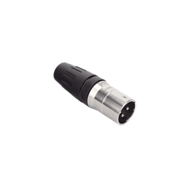 CONECTOR MACHO XLR DE 3 NÚCLEOS CON CARCASA DE ACERO INOXIDABLE Y CONTACTOS CHAPADOS EN ORO