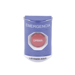 ​Botón Multipropósito, Color Azul, De Superficie, Con Tapa De Policarbonato, Con Bocina Pre Alarma, Solo Interior, Llave Para Restablecer, Texto De Emergencia, Español