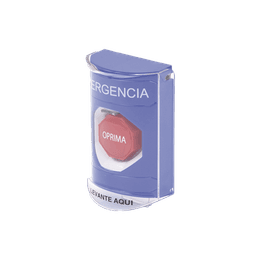 ​Botón Multipropósito, Color Azul, De Superficie, Con Tapa De Policarbonato, Con Bocina Pre Alarma, Solo Interior, Llave Para Restablecer, Texto De Emergencia, Español