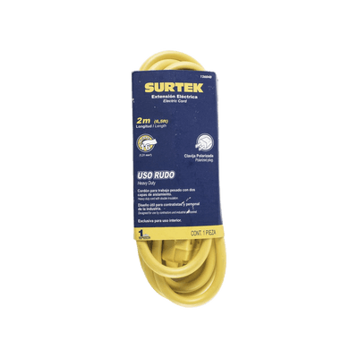 Extensión Eléctrica de Uso Rudo 2 metros / 127 V CA 10 A Máximo /  Color Amarillo.