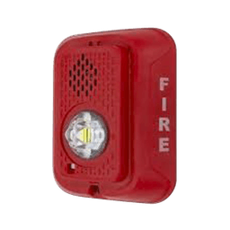 Sirena con Lámpara LED Estroboscópica / a 2 Hilos / Montaje en Pared / 24 Vcd / Configuración Estroboscópica Seleccionable / Texto en Inglés / Color Rojo 