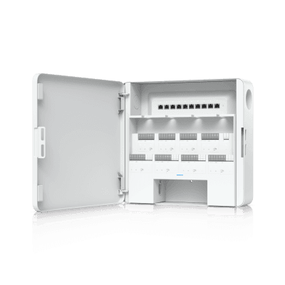 UniFi Access Hub Door, puede conectar 2 lectores y 2 cámaras (no incluidos) para controlar solo una puerta / 2 terminales AUX y 4 entradas adicionales (sensores y botones) POE 802.3bt no incluido