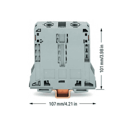Borna de Paso para 2 Conductores / 95 mm² / POWER CAGE CLAMP / Montaje en Carril DIN 35 x 15 / Tensión Asignada 1000 V / Corriente Asignada 232 A / Material Poliamida (PA66) / Gris